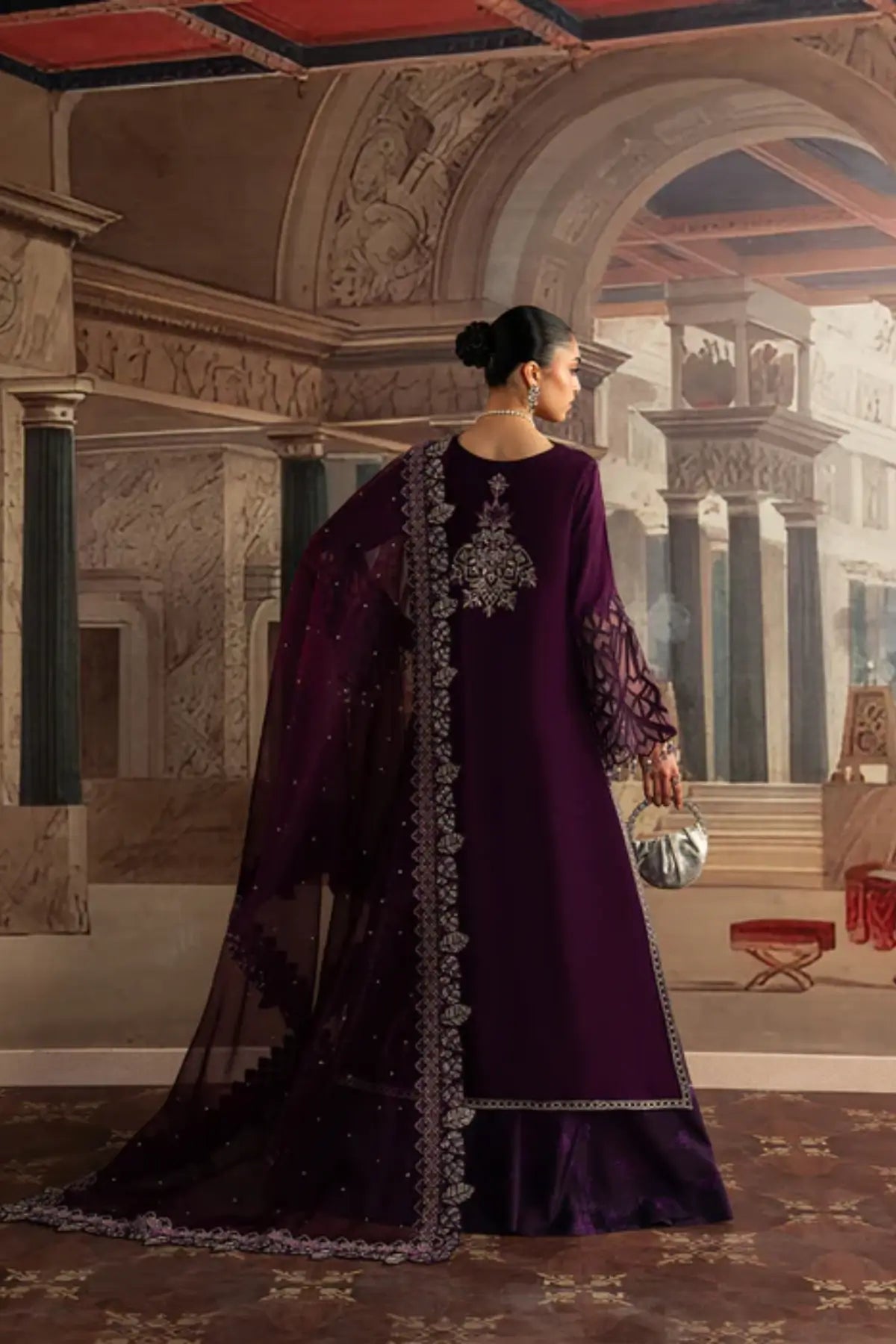 Banafsh by Sadaf Fawad Khan purple embroidered sharara from Roya Lumière Collection