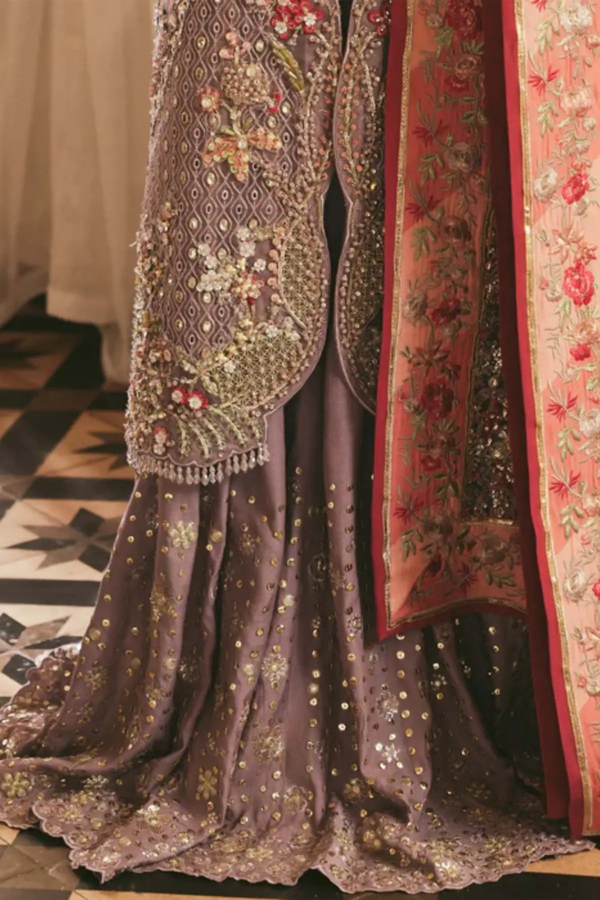 Barelle embellished lilac maxi dress with net dupatta