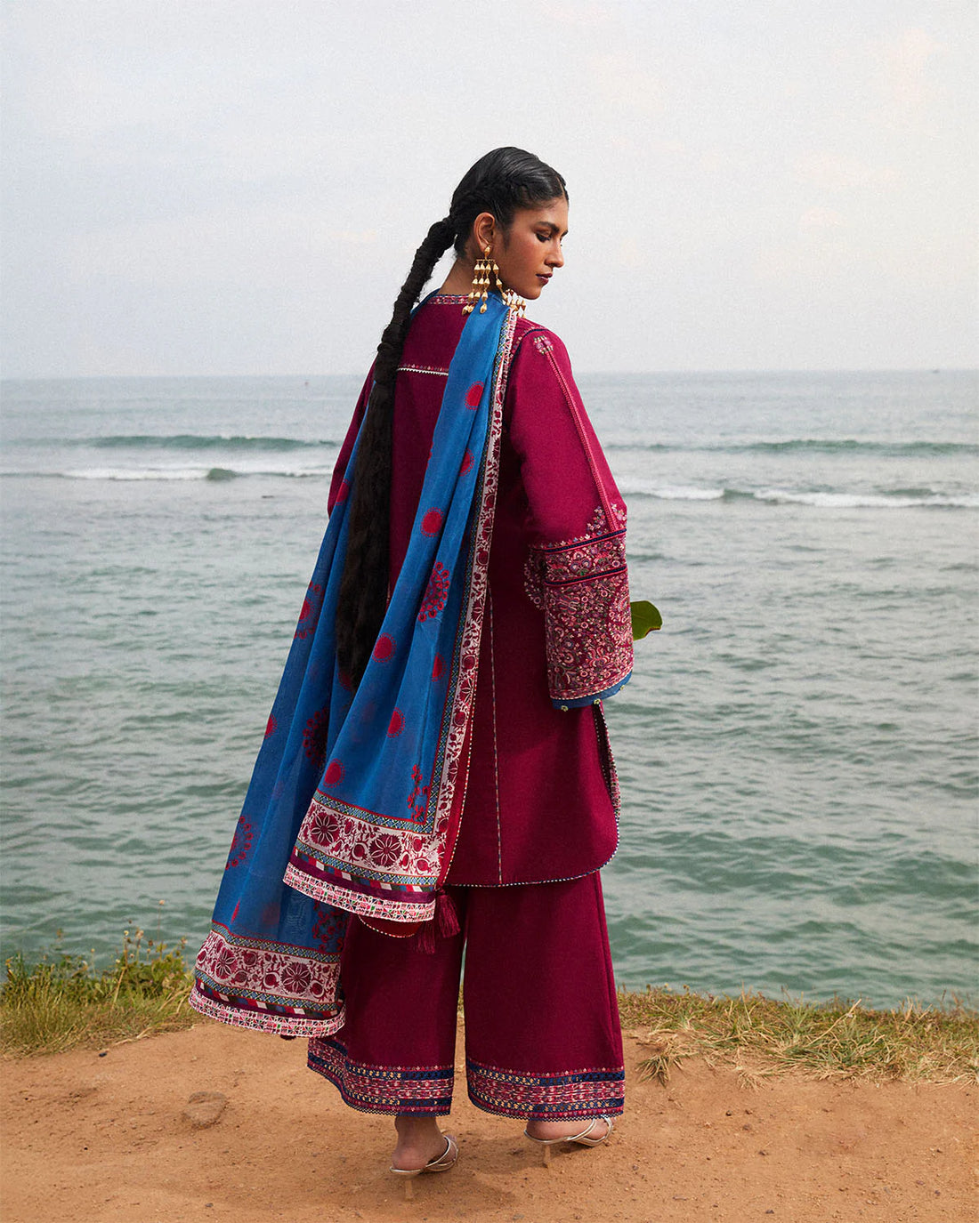 Beas-Plum Embroidered Ensemble By- Hussain Rehar