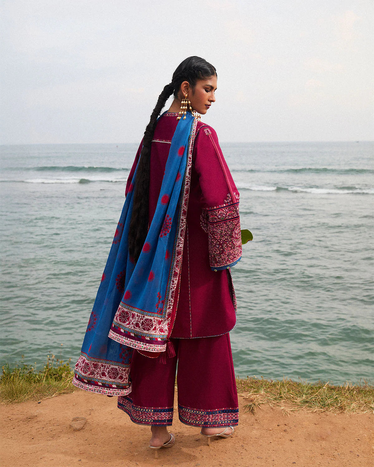 Beas-Plum Embroidered Ensemble By- Hussain Rehar