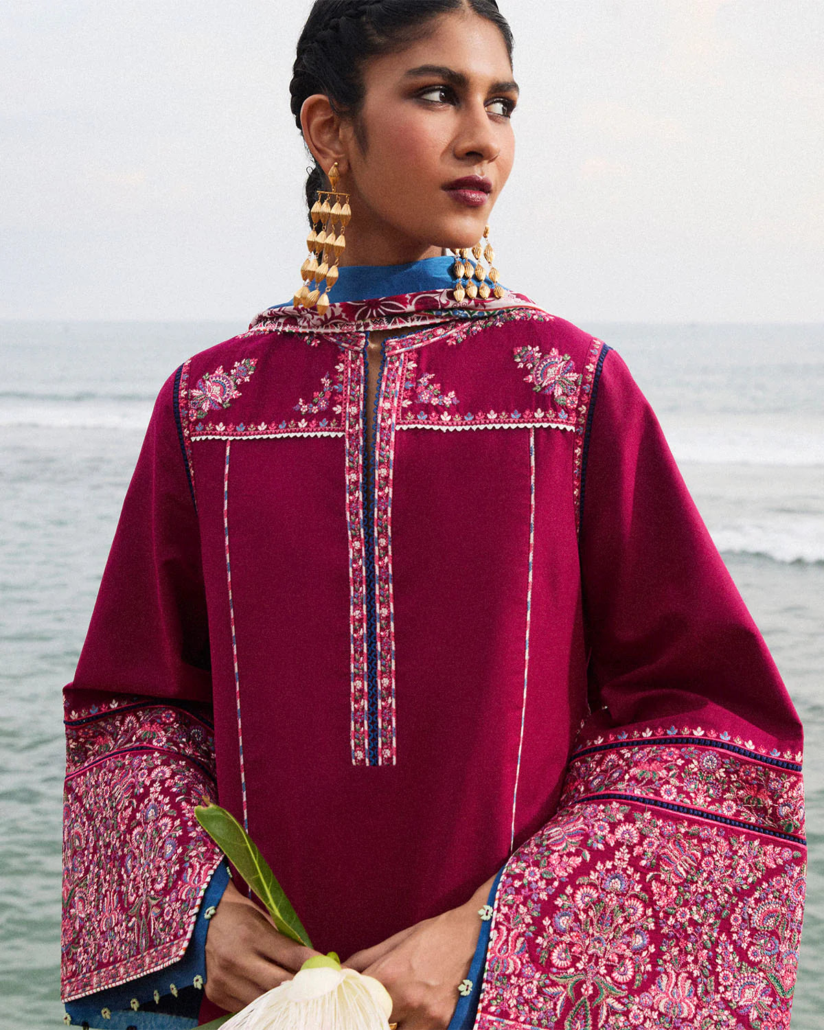 Beas-Plum Embroidered Ensemble By- Hussain Rehar