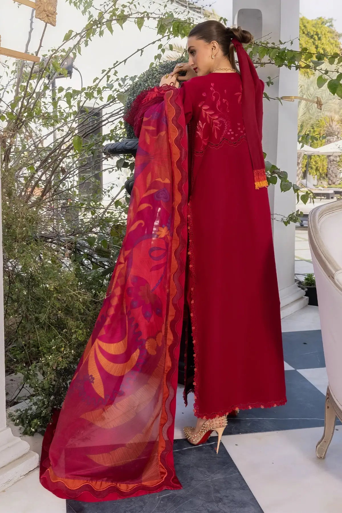 Crimson Lawn 2026 Beauty in Bloom D3A petal red embroidered suit
