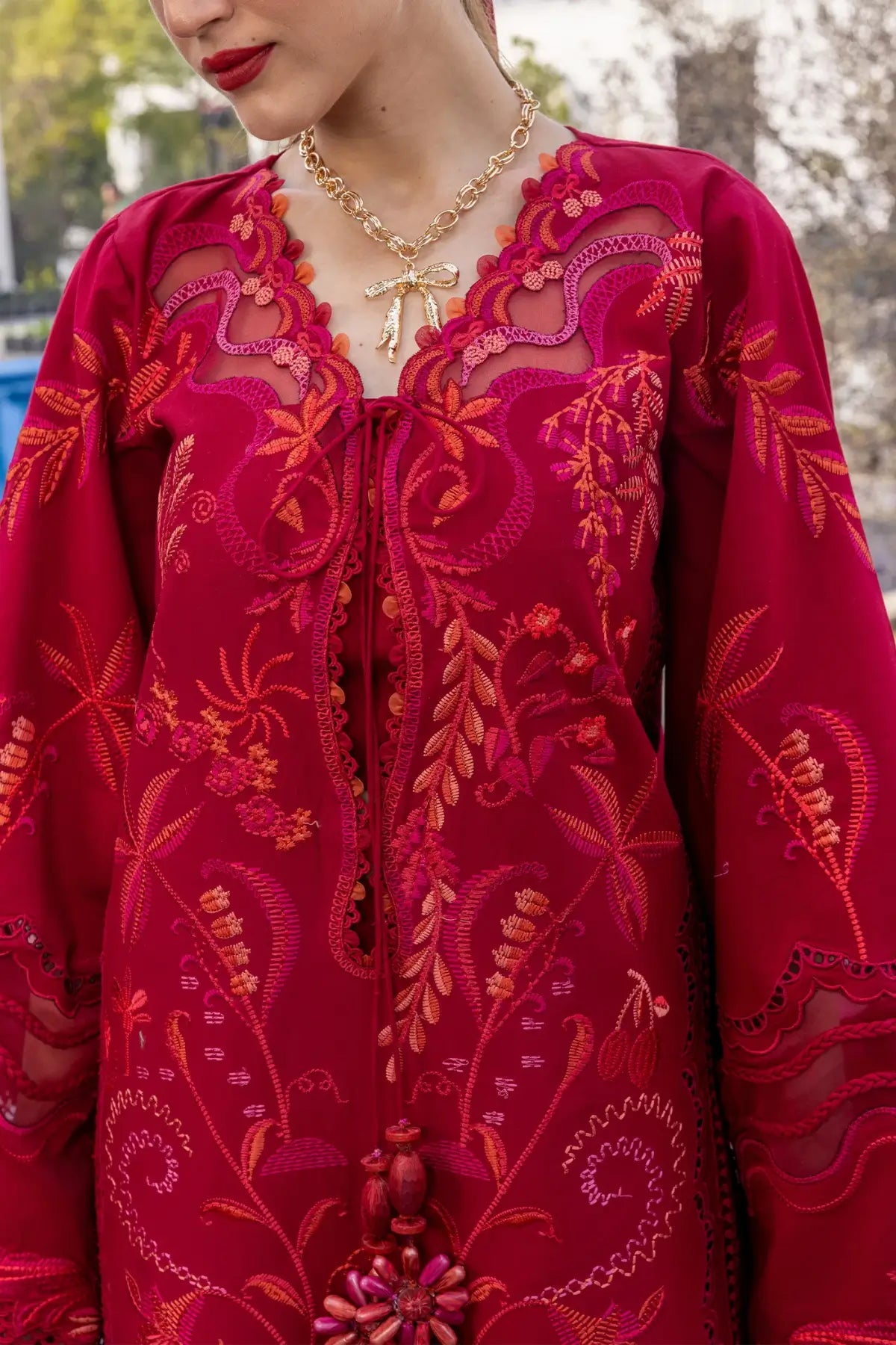 Crimson Lawn 2026 Beauty in Bloom D3A petal red embroidered suit