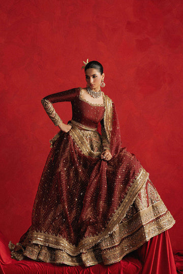 Begum by Mohsin Naveed Ranjha Pakistani maroon bridal lehenga – Pakistanimoda