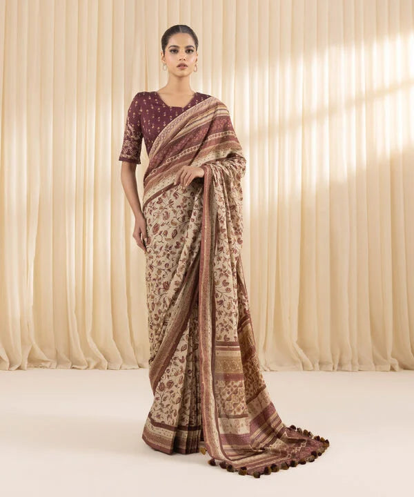 Beige Bliss -Trendy Embroidered Cotton Saree for Summer