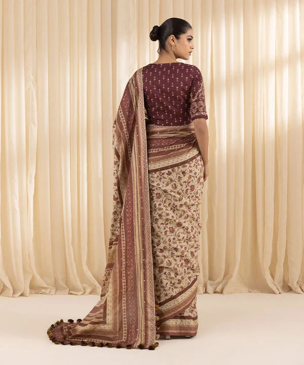 Beige Bliss -Trendy Embroidered Cotton Saree for Summer