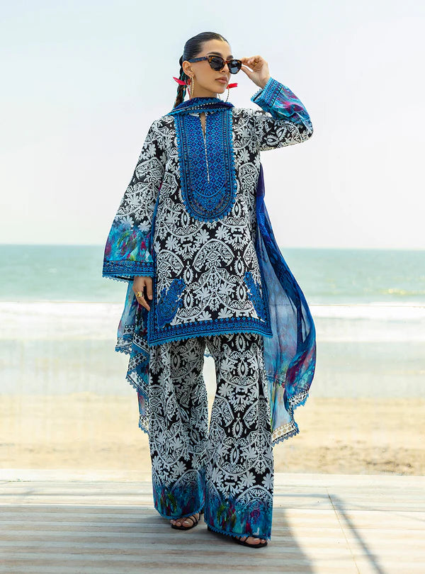 Bella-Gorgeous Black and White 3-piece Printed Lawn Suit By-Zainab Chottani