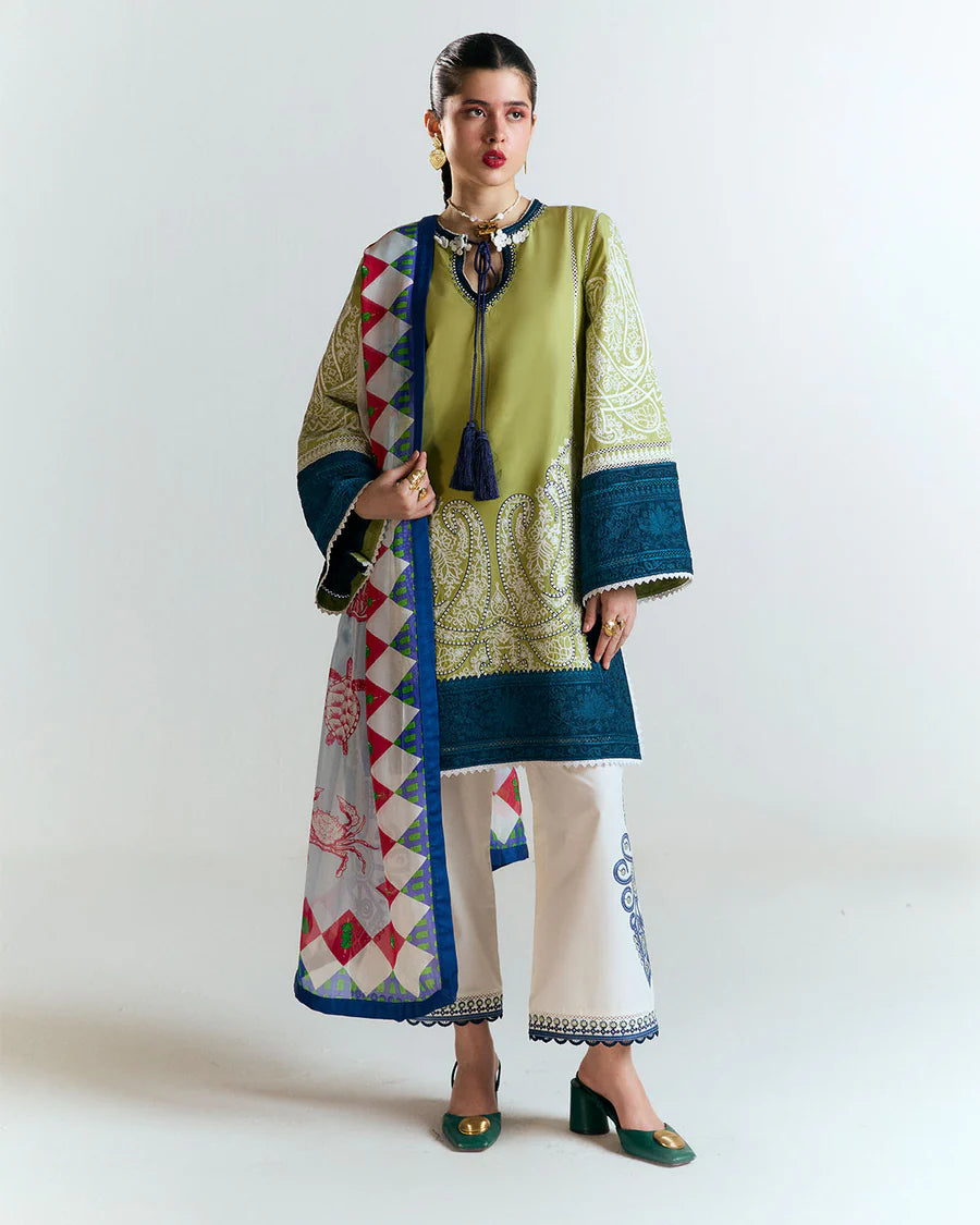 Bia-Modern traditional Pakistani suit with silk dupatta