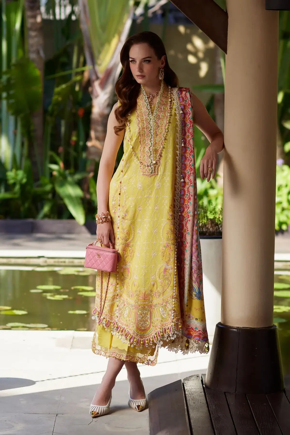 Yellow Bianca stitched lawn 3PC by Kanwal Malik with silk dupatta at Pakistanimoda
