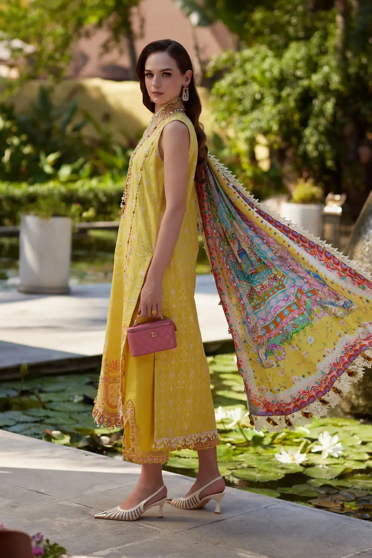 Yellow Bianca stitched lawn 3PC by Kanwal Malik with silk dupatta at Pakistanimoda