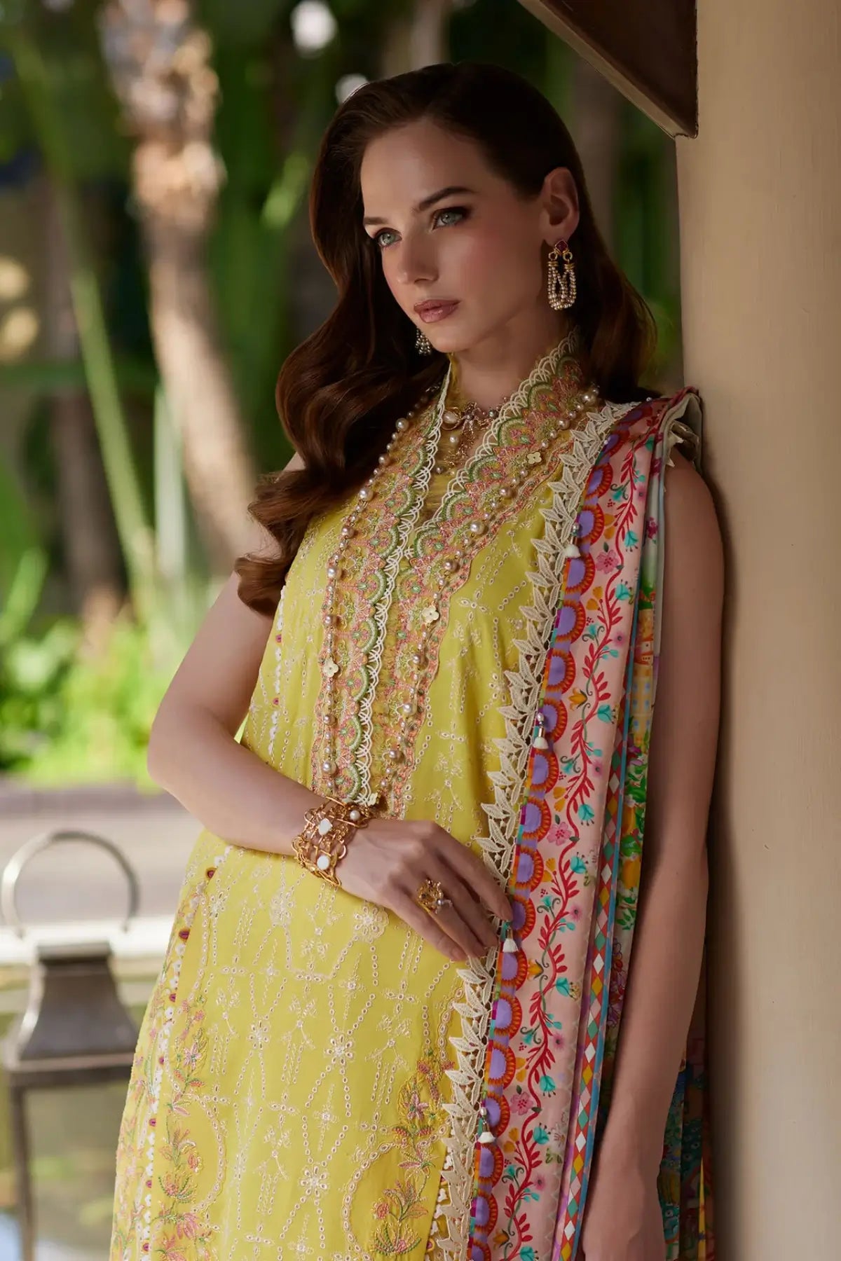 Yellow Bianca stitched lawn 3PC by Kanwal Malik with silk dupatta at Pakistanimoda