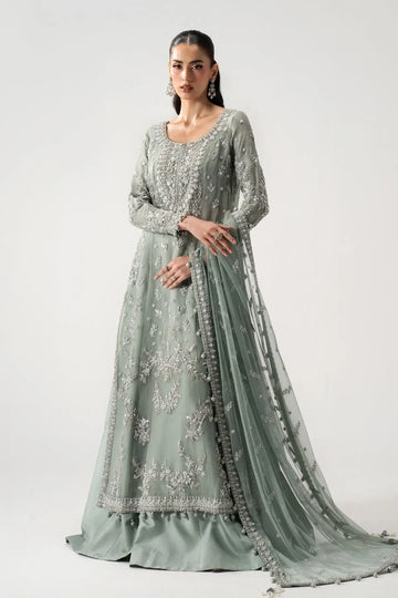 Bissan ice blue luxury wedding organza sharara with raw silk sharara and net dupatta by Maria B