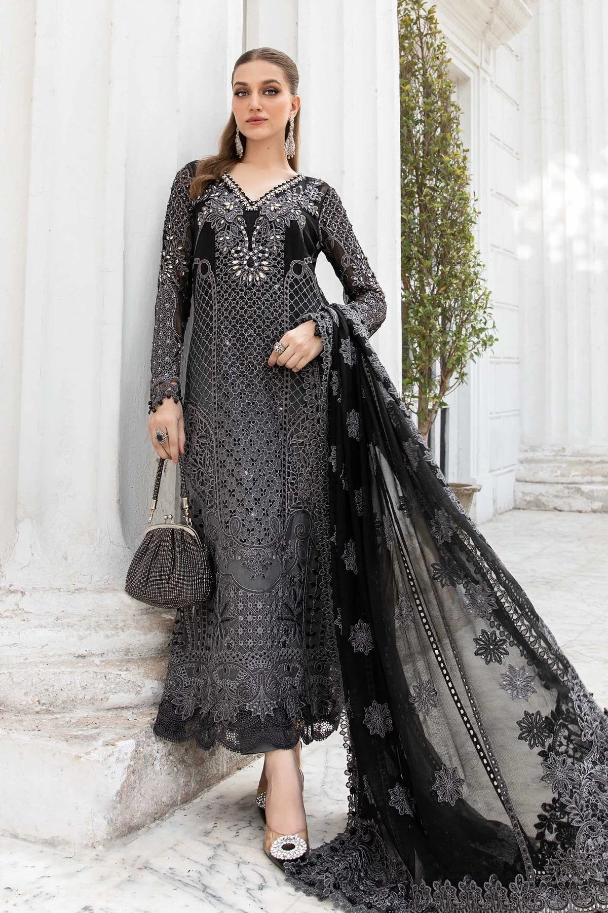 Black Embroidered Dress - Maria B Chiffon Collection