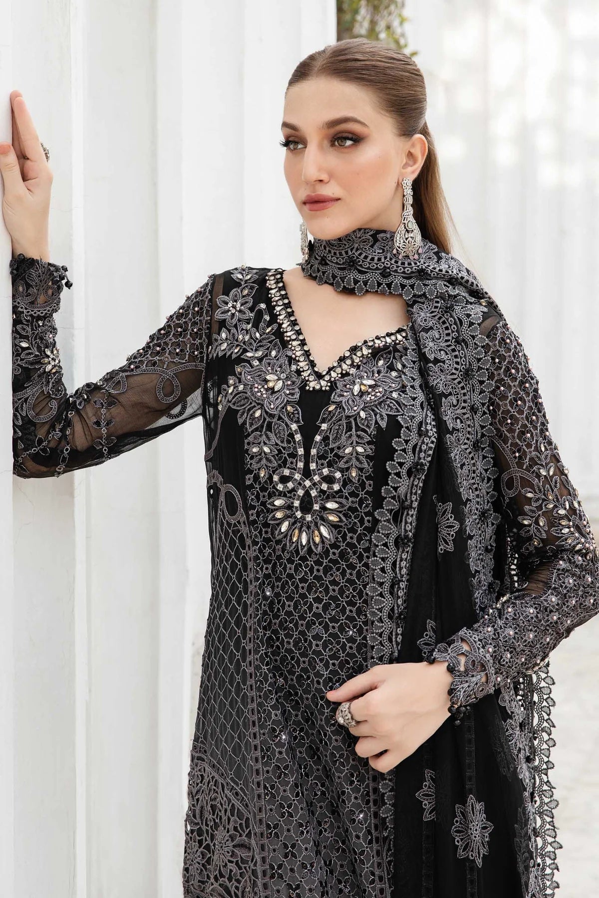 Black Embroidered Dress - Maria B Chiffon Collection