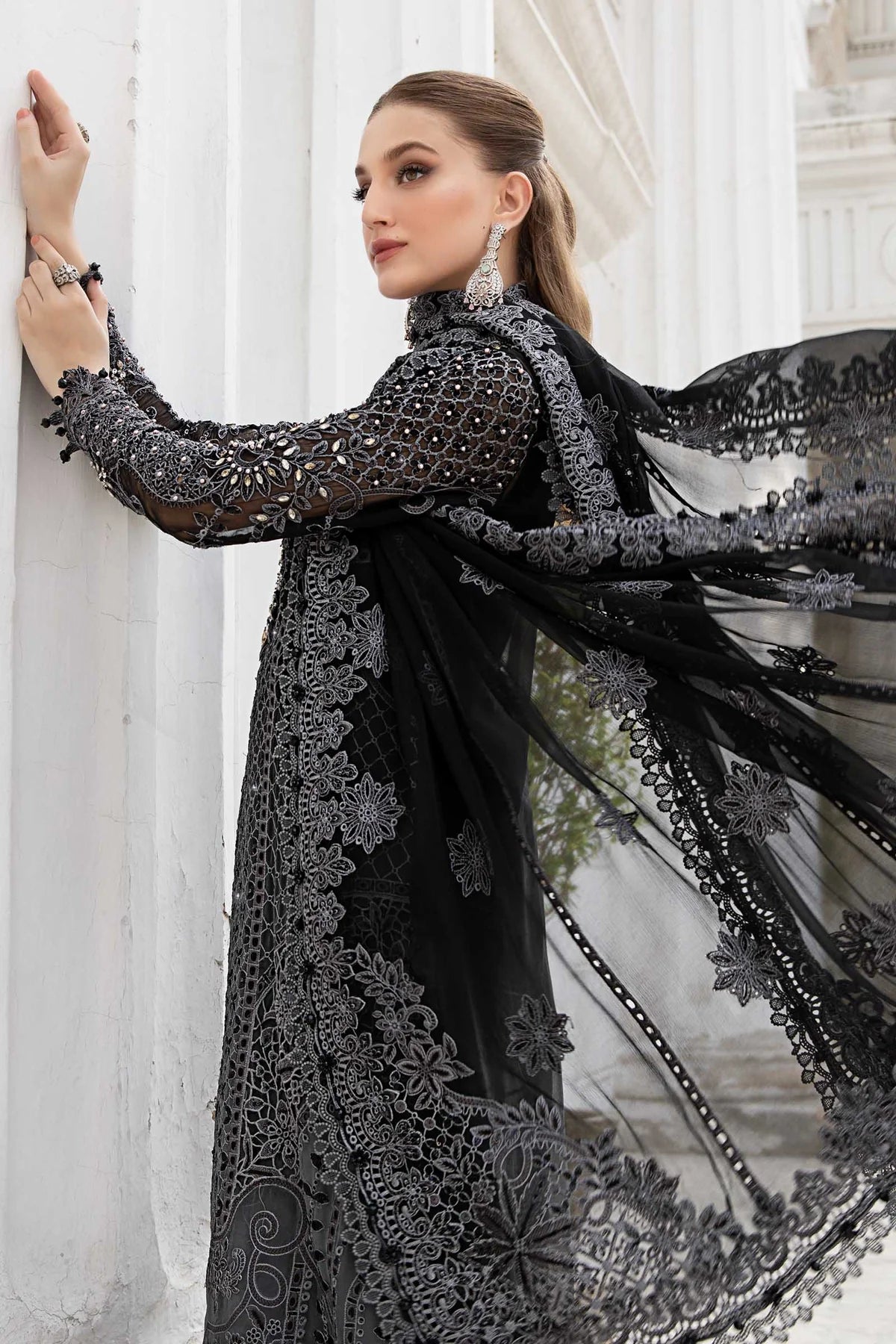 Black Embroidered Dress - Maria B Chiffon Collection