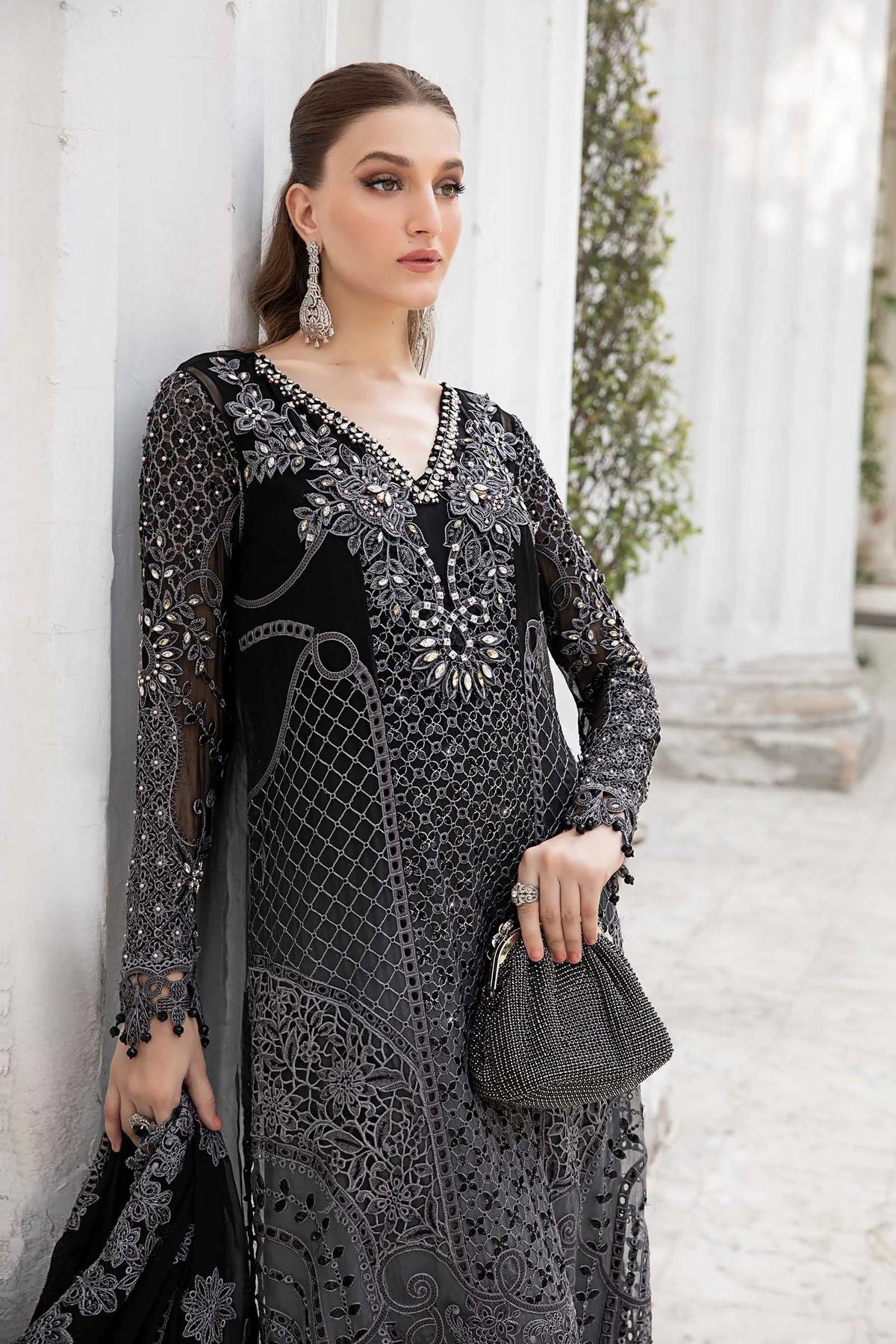 Black Embroidered Dress - Maria B Chiffon Collection