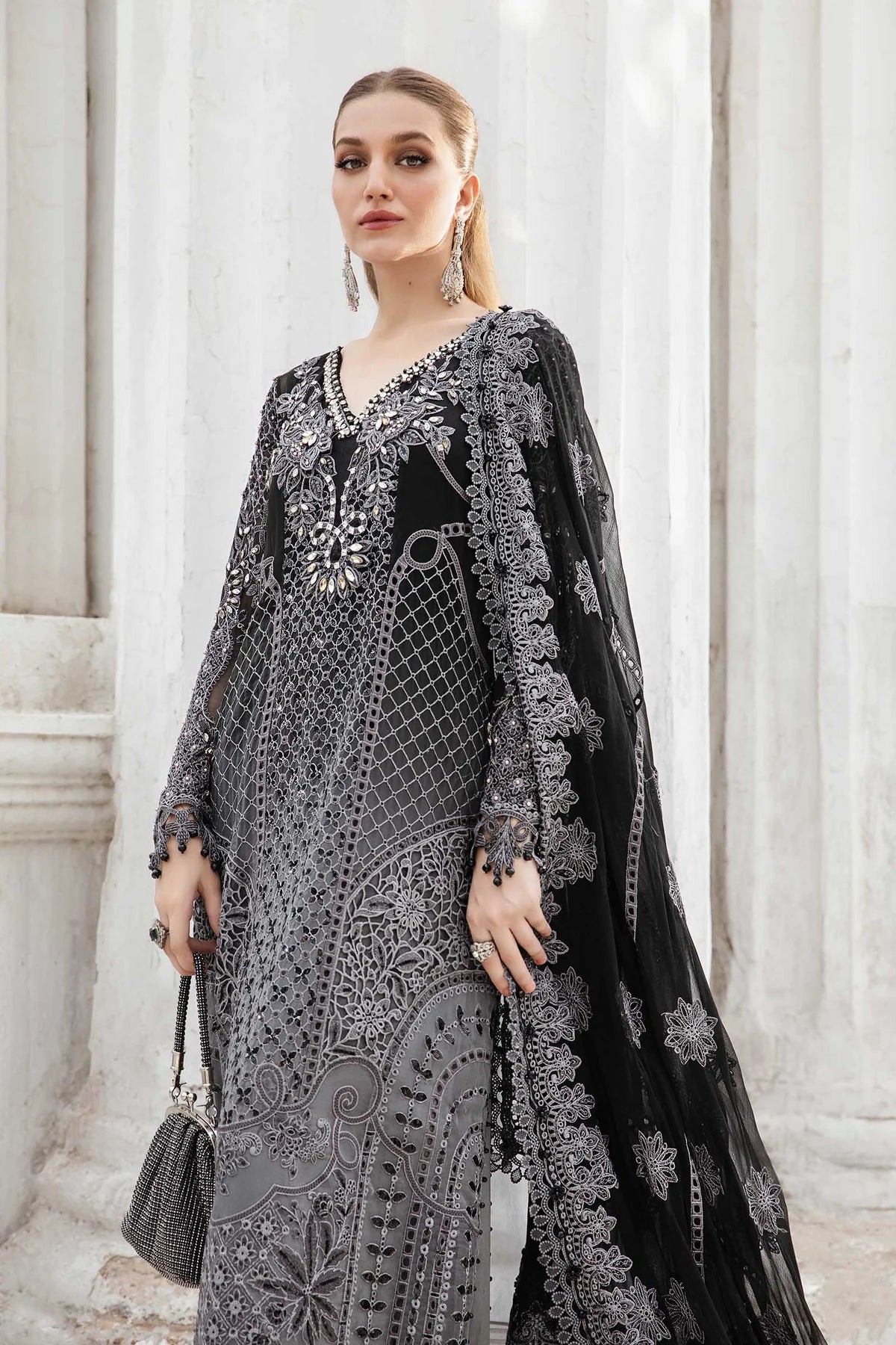 Black Embroidered Dress - Maria B Chiffon Collection