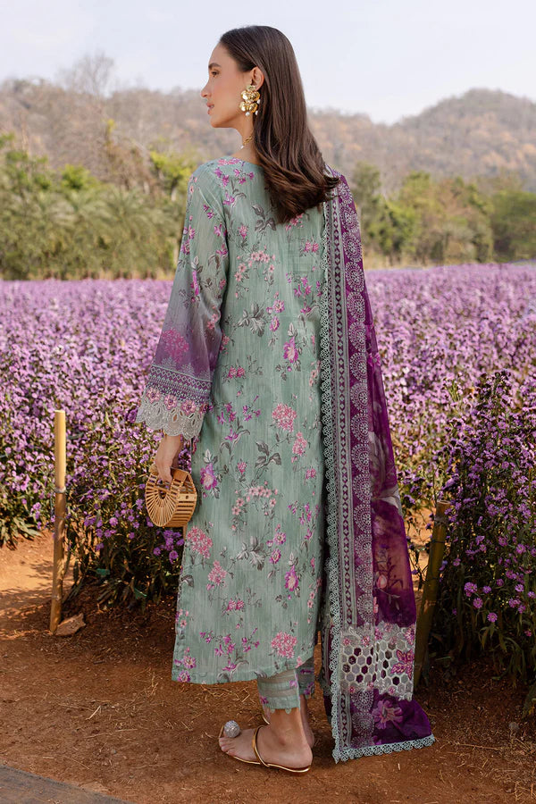 Bloom-02- Purple and Green Embroidered Printed Lawn Suit By- Nureh