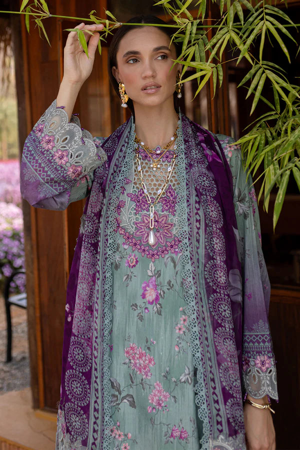 Bloom-02- Purple and Green Embroidered Printed Lawn Suit By- Nureh