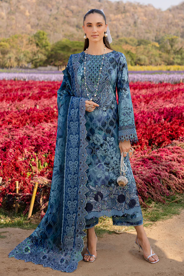 Bloom-03- Deep Green Embroidered Printed Lawn Suit By- Nureh
