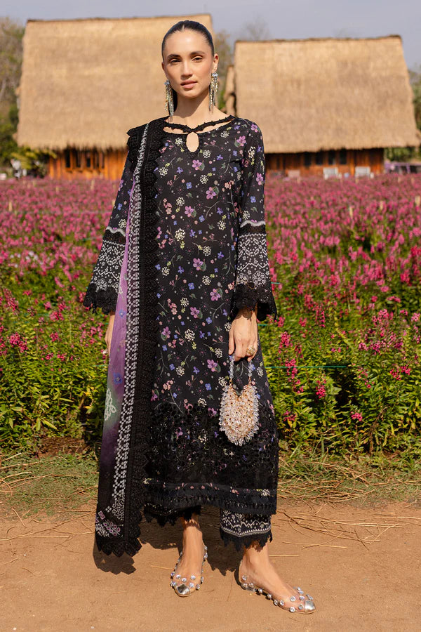 Bloom-04- Black Embroidered Printed Lawn Suit By- Nureh