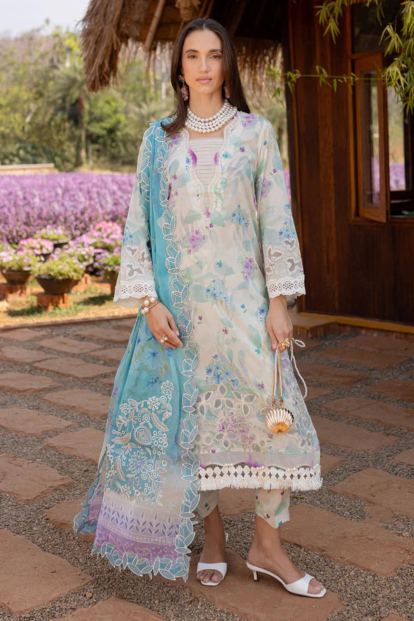 Bloom-05- Ice Blue Embroidered Lawn Suit By- Nureh
