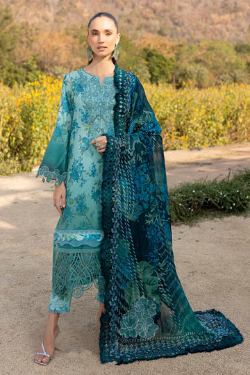 Bloom-06- Aqua Embroidered Printed Lawn Suit By- Nureh