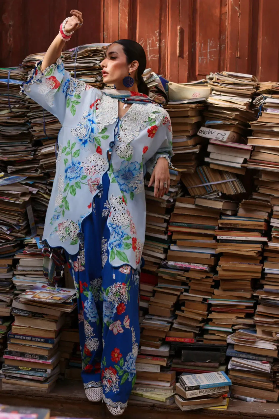Zaha Blue Poppy ZF26-02 stitched lawn 3PC suit with floral print and chiffon dupatta