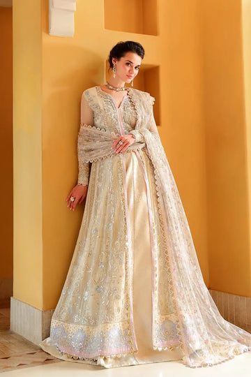Blush Hour off white hand embellished chiffon wedding stitched dress with jamawar lehenga and foil printed net dupatta
