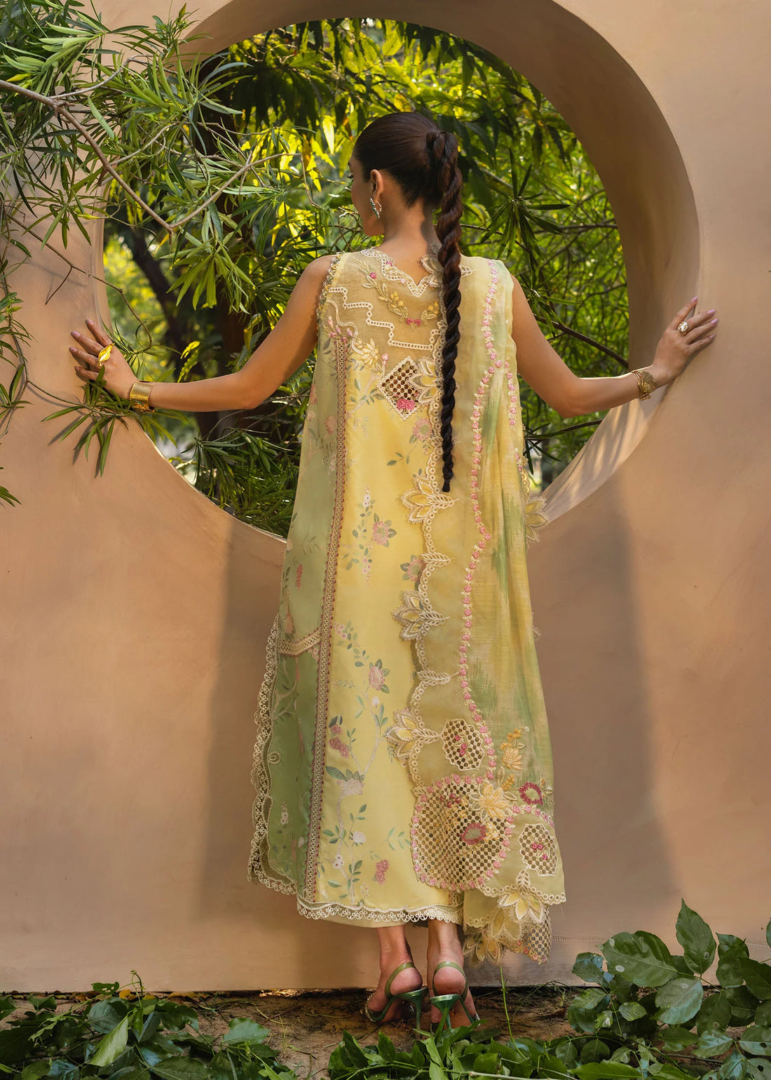Bonjour and Bloom-D4A-Lemon Mint Embroidered Pakistani Dress with Monar Dupatta by Crimson