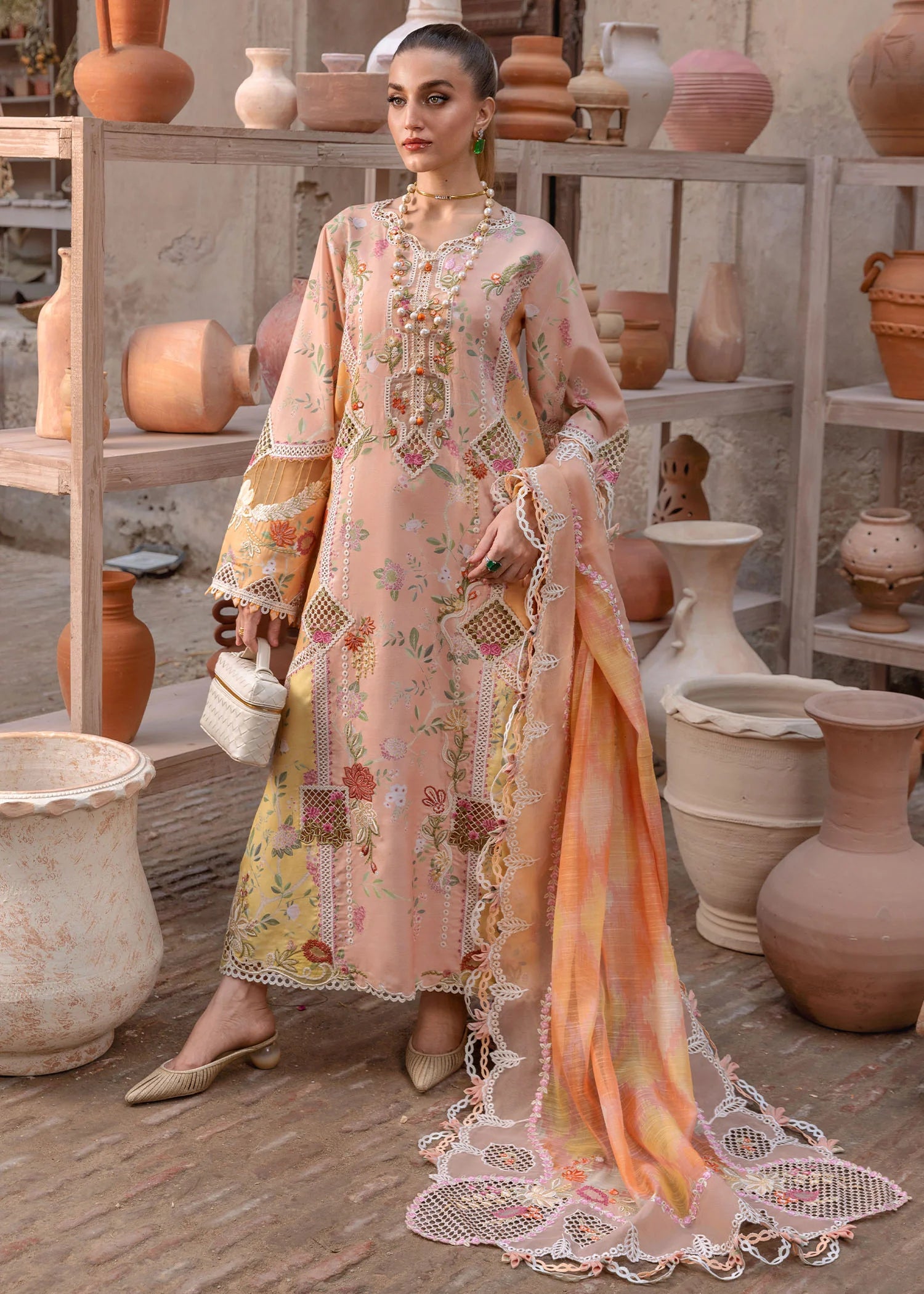 Bonjour and Bloom-D4B-Luxury Citrus Rose Pakistani Formal Wear with Embroidery by Crimson