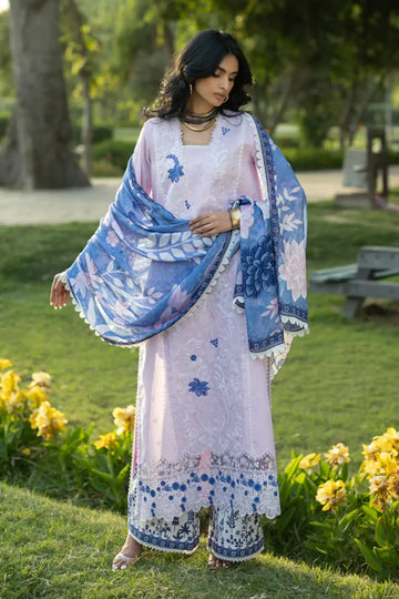 Bria 15 pink blue stitched lawn 3PC suit with silk dupatta by Zainab Chottani Pakistanimoda