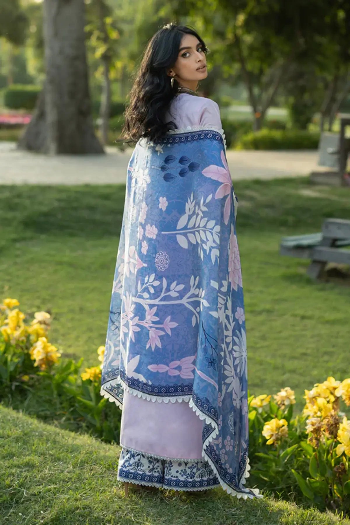 Bria 15 pink blue stitched lawn 3PC suit with silk dupatta by Zainab Chottani Pakistanimoda