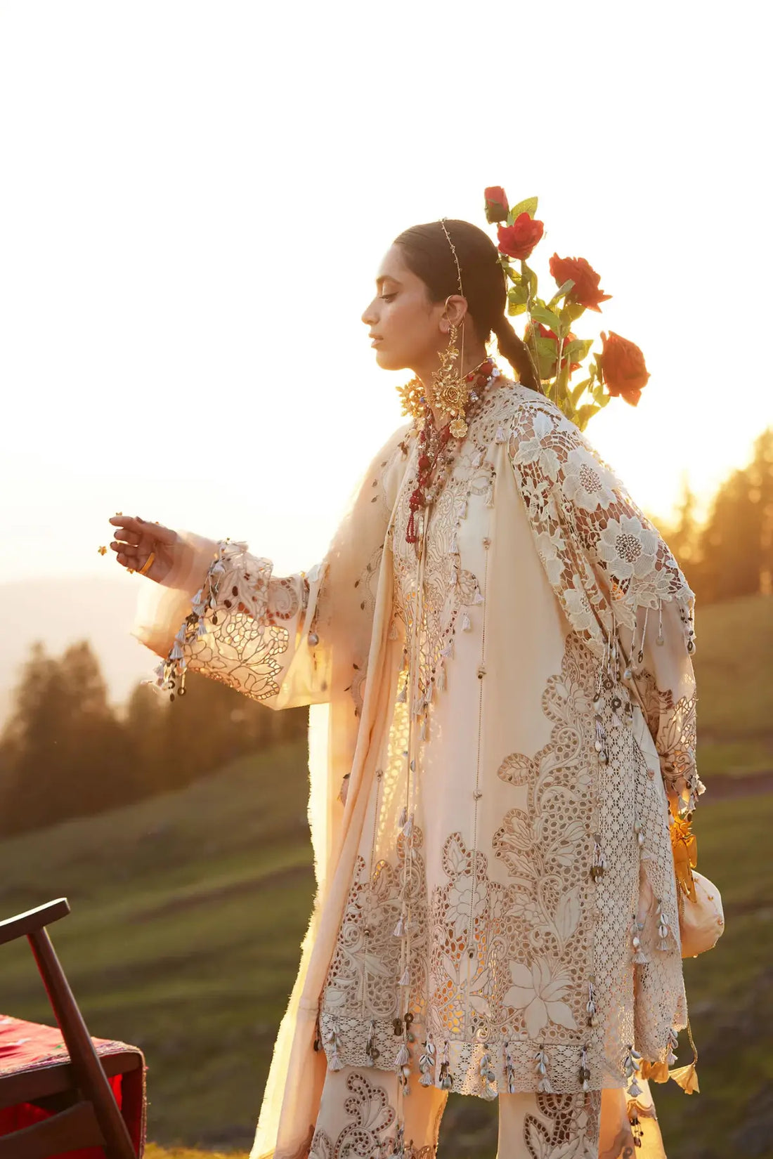 Brumine EL26-02 B ivory Élan lawn stitched suit with voile dupatta