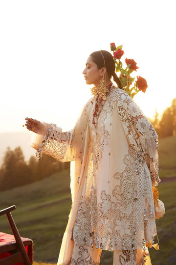 Brumine EL26-02 B ivory Élan lawn stitched suit with voile dupatta