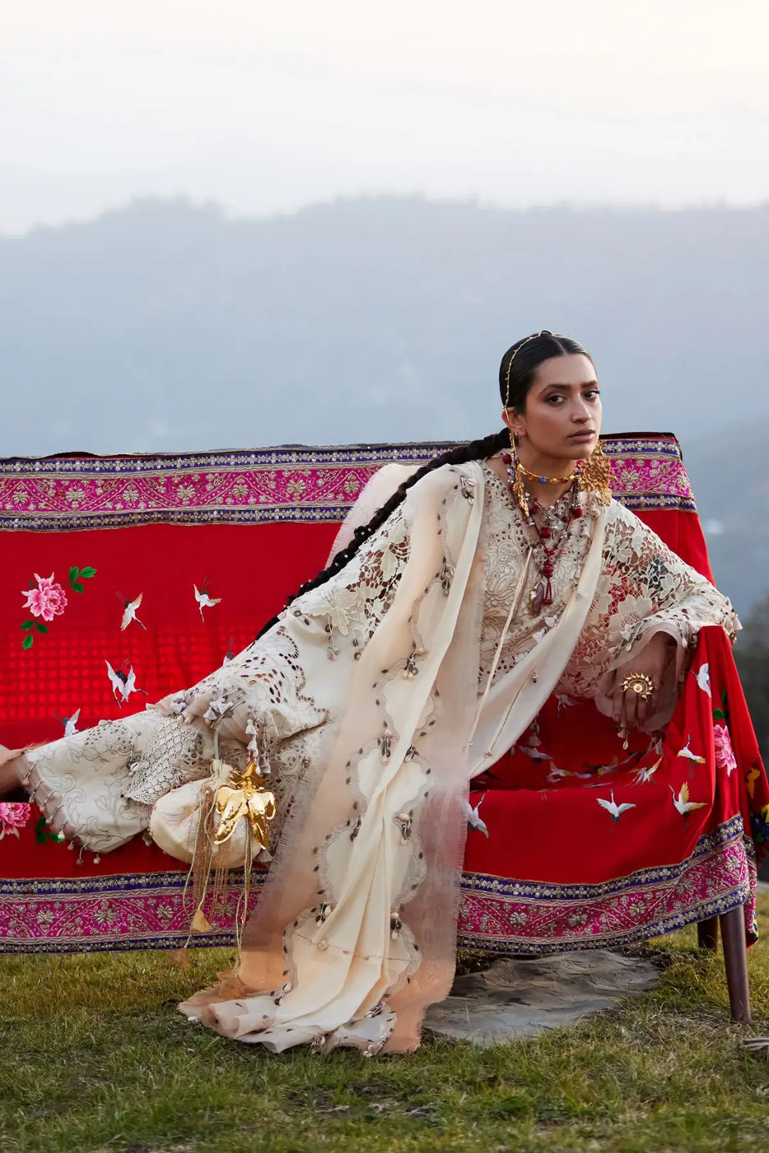 Brumine EL26-02 B ivory Élan lawn stitched suit with voile dupatta
