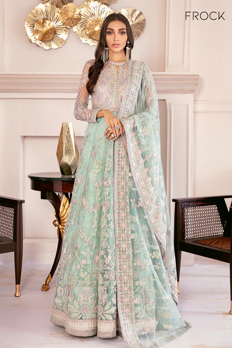 CH08-10 Baroque Sea Green Stitched Net Dress with Embroidered Dupatta – Party Season Outfit Online at Pakistanimoda