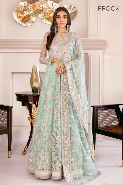 CH08-10 Baroque Sea Green Stitched Net Dress with Embroidered Dupatta – Party Season Outfit Online at Pakistanimoda