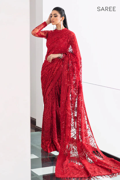 CH09-06 Baroque Red Chantelle Embroidered Net Outfit with Sequins – Engagement Ceremony Dress Online at Pakistanimoda