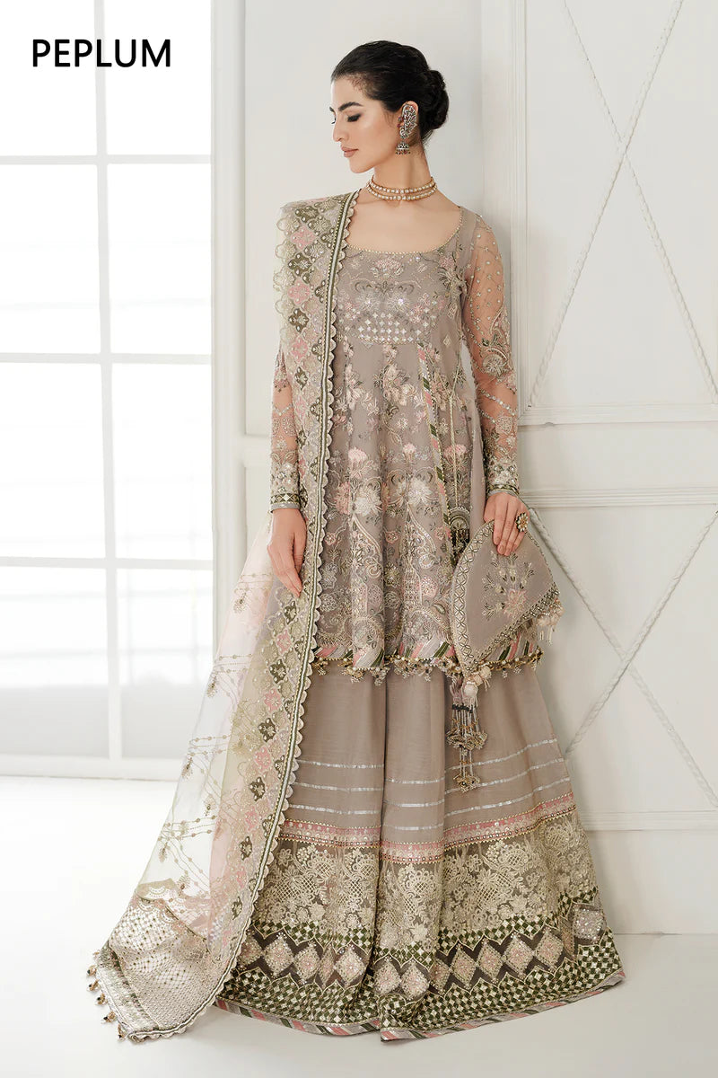 CH10-08 Baroque Chantelle Grey Bridal Style Stitched Net Ensemble with Organza Dupatta – Shop Online at Pakistanimoda