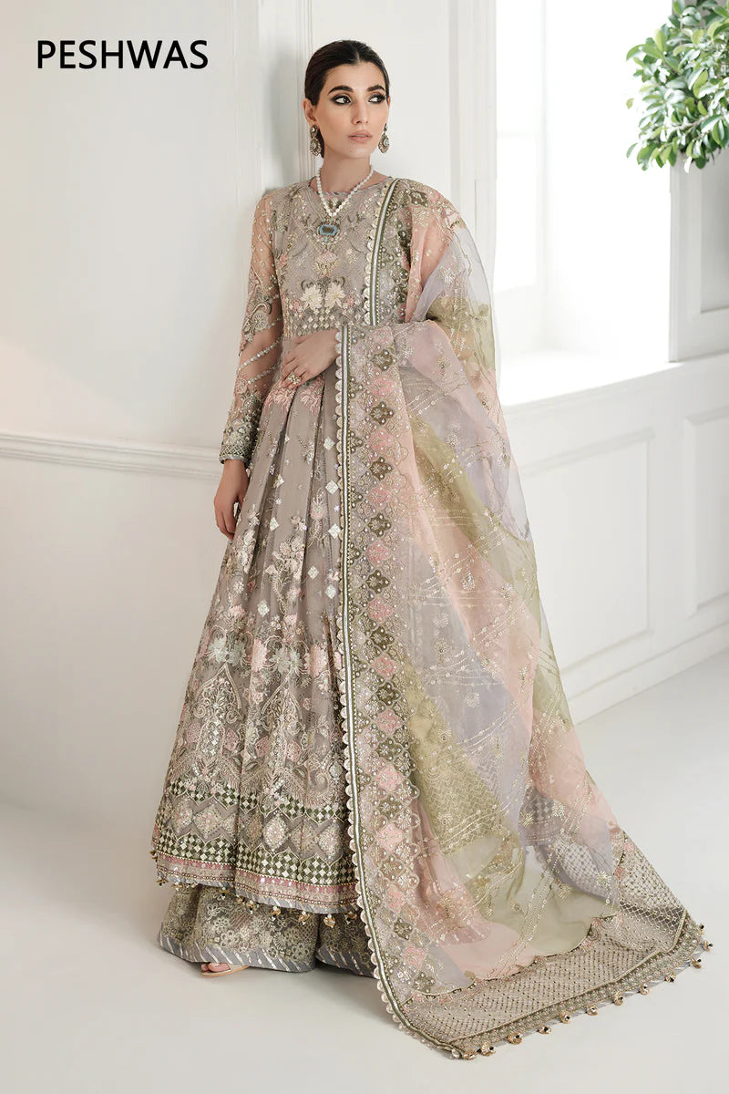CH10-08 Baroque Chantelle Grey Bridal Style Stitched Net Ensemble with Organza Dupatta – Shop Online at Pakistanimoda