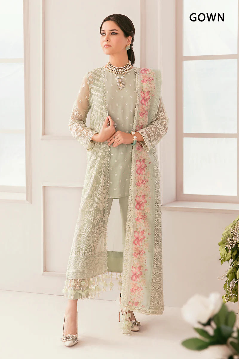 CH11-01 Baroque Chantelle Light Green Stitched Chiffon Dress with Floral Organza Dupatta – Shop Online at Pakistanimoda