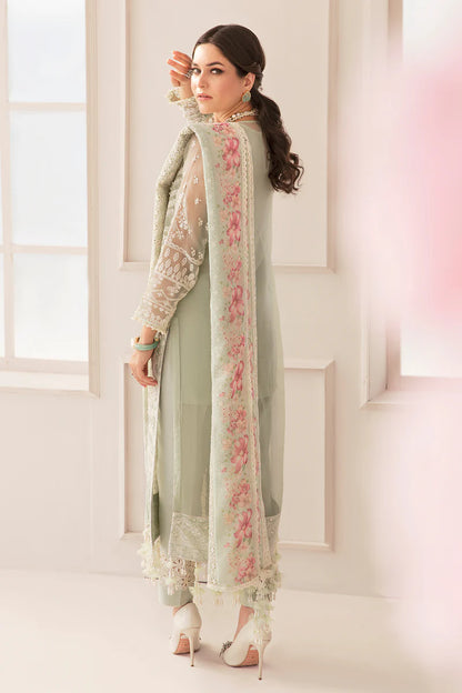 CH11-01 Baroque Chantelle Light Green Stitched Chiffon Dress with Floral Organza Dupatta – Shop Online at Pakistanimoda