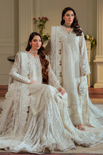 CH13-02 Baroque Chantelle White Chiffon Long Shirt Embroidered Suit with Net Dupatta – Shop Online at Pakistanimoda