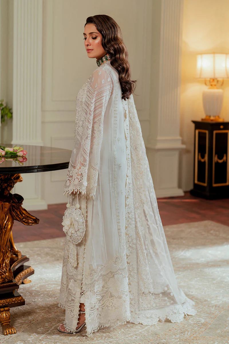 CH13-02 Baroque Chantelle White Chiffon Long Shirt Embroidered Suit with Net Dupatta – Shop Online at Pakistanimoda
