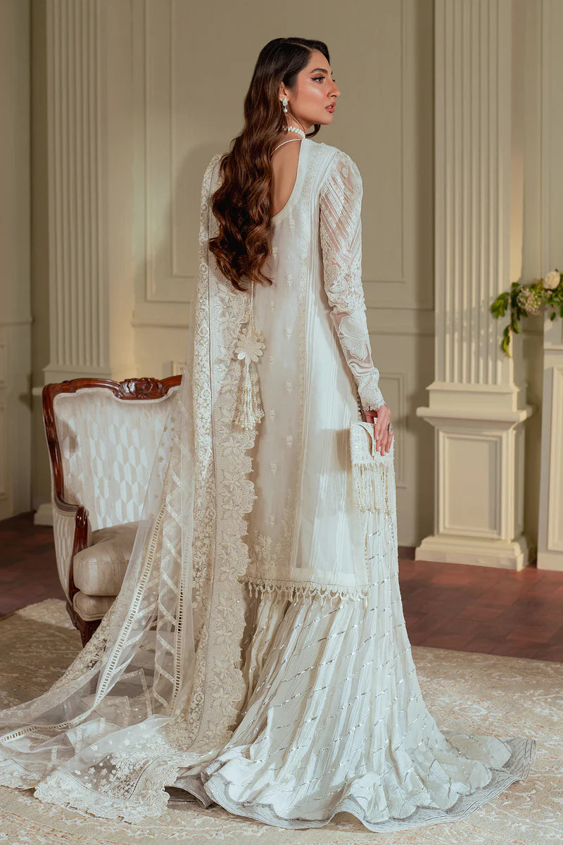 CH13-02 Baroque Chantelle White Chiffon Long Shirt Embroidered Suit with Net Dupatta – Shop Online at Pakistanimoda