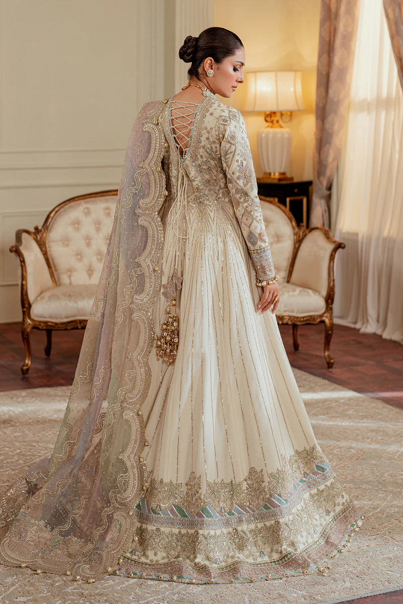 CH13-06 Baroque Chantelle Silver Beige Stitched Net Pishwas with Swarovski & Pearl Embroidery – Nikah Outfit Online at Pakistanimoda