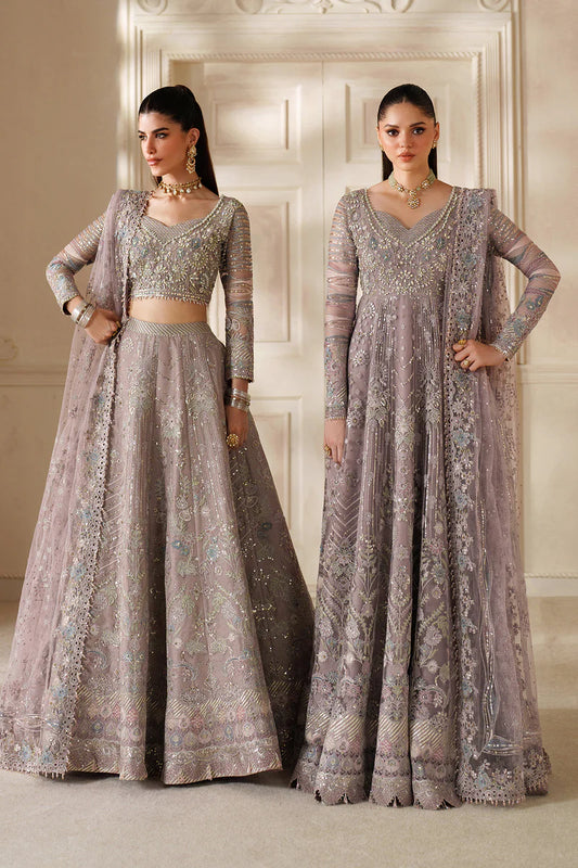 Baroque CH14-04 Mauve Net Lehenga and Maxi outfit hand-embellished with Swarovski & pearl detailing | Pakistanimoda