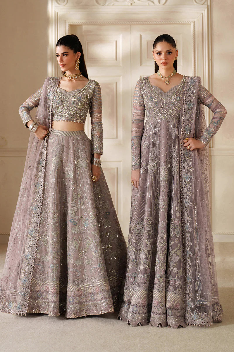 Baroque CH14-04 Mauve Net Lehenga and Maxi outfit hand-embellished with Swarovski & pearl detailing | Pakistanimoda