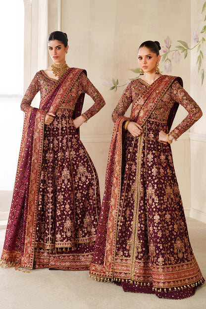 Baroque CH14-05 Burgundy chiffon Kalidar dress with dupatta, styled with sharara or lehenga | Pakistanimoda